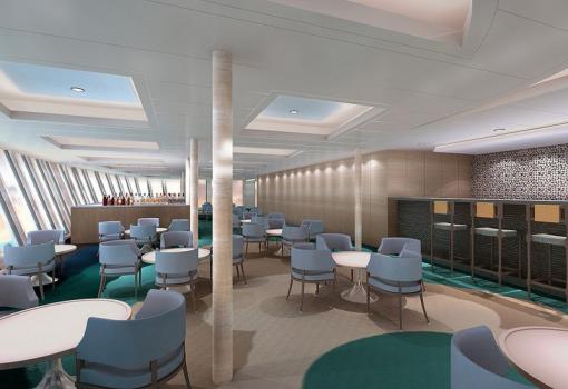 un bar amplio y elegante ubicado en lo más alto del barco